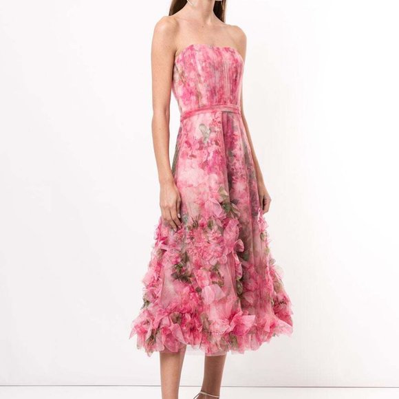 Marchesa Notte Pink Floral Strapless Ruffled Gown Size 6 $900 Barbie core NWT - Picture 2 of 7